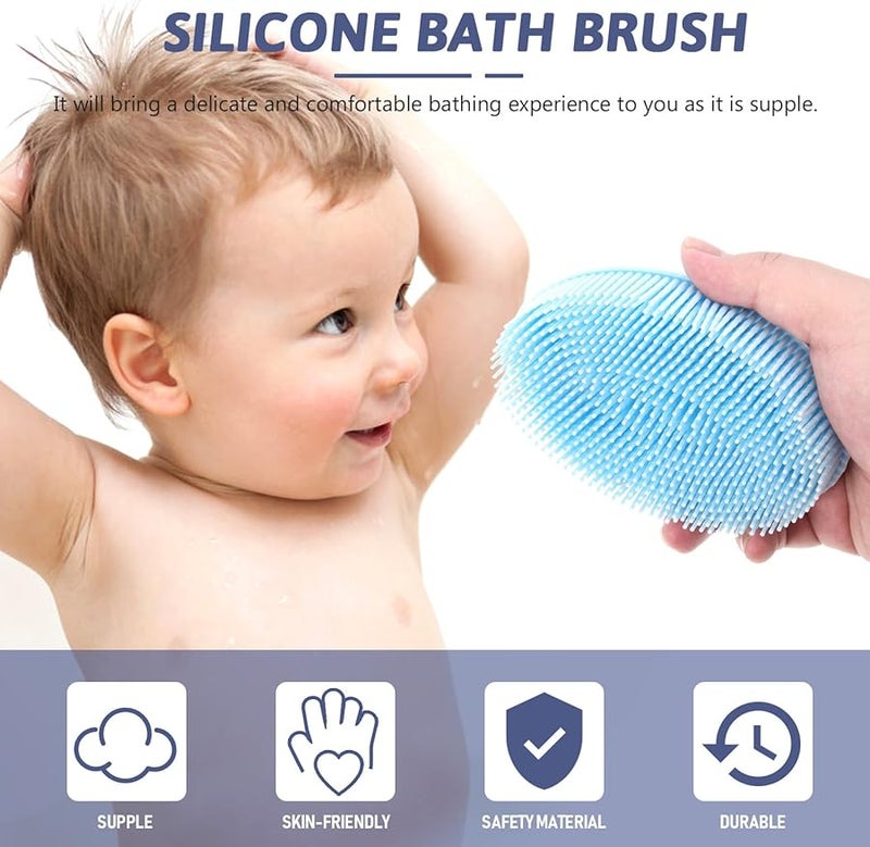 Blue Silicone Bath Scrubber Double Sided Body Brush With Hanging Rope For Sensitive Skin - Image 4